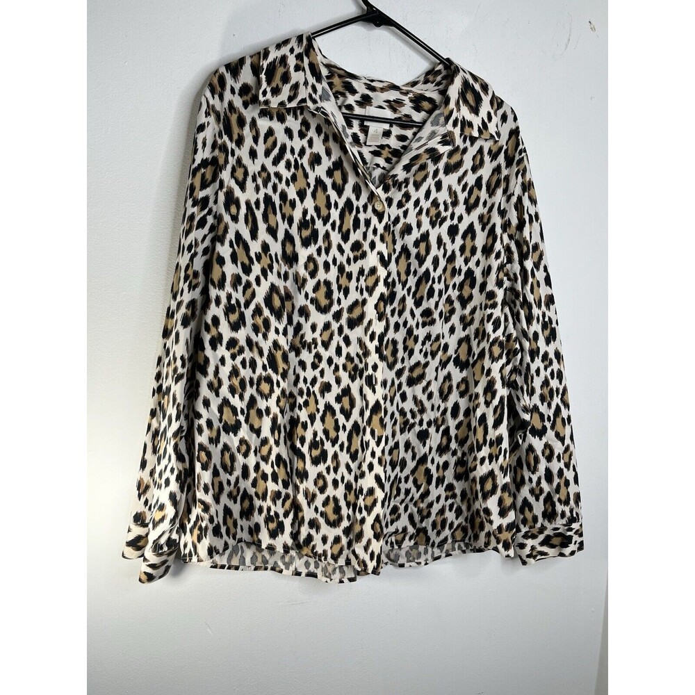 Chicos No Iron Cheetah Print Blouse Shirt Womens 4 US XXL (12)